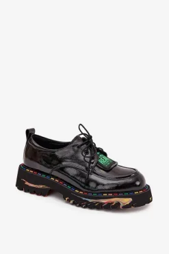 Hot Artiker Lakierowane Skórzane Półbuty Damskie 57C0172 Czarne