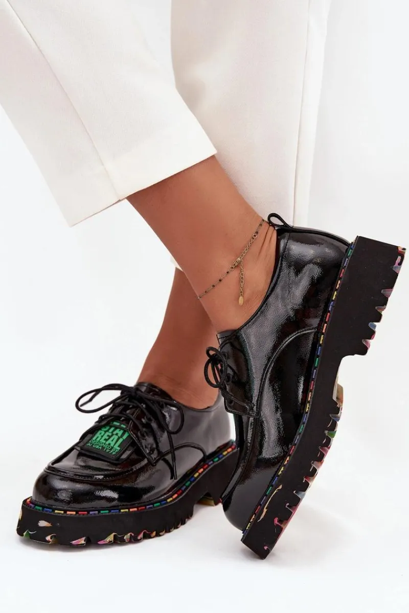 Hot Artiker Lakierowane Skórzane Półbuty Damskie 57C0172 Czarne