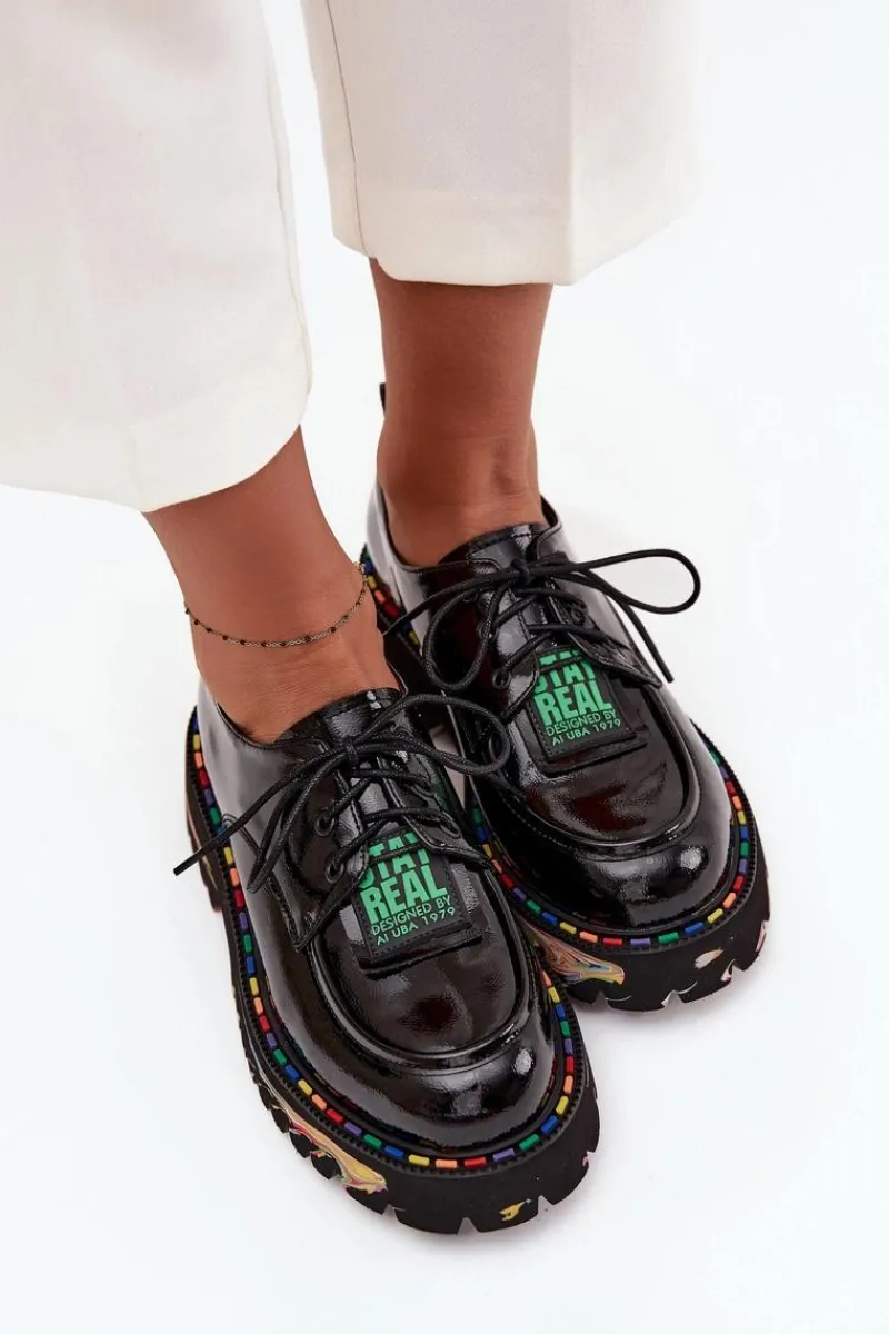 Hot Artiker Lakierowane Skórzane Półbuty Damskie 57C0172 Czarne