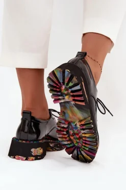 Hot Artiker Lakierowane Skórzane Półbuty Damskie 57C0172 Czarne