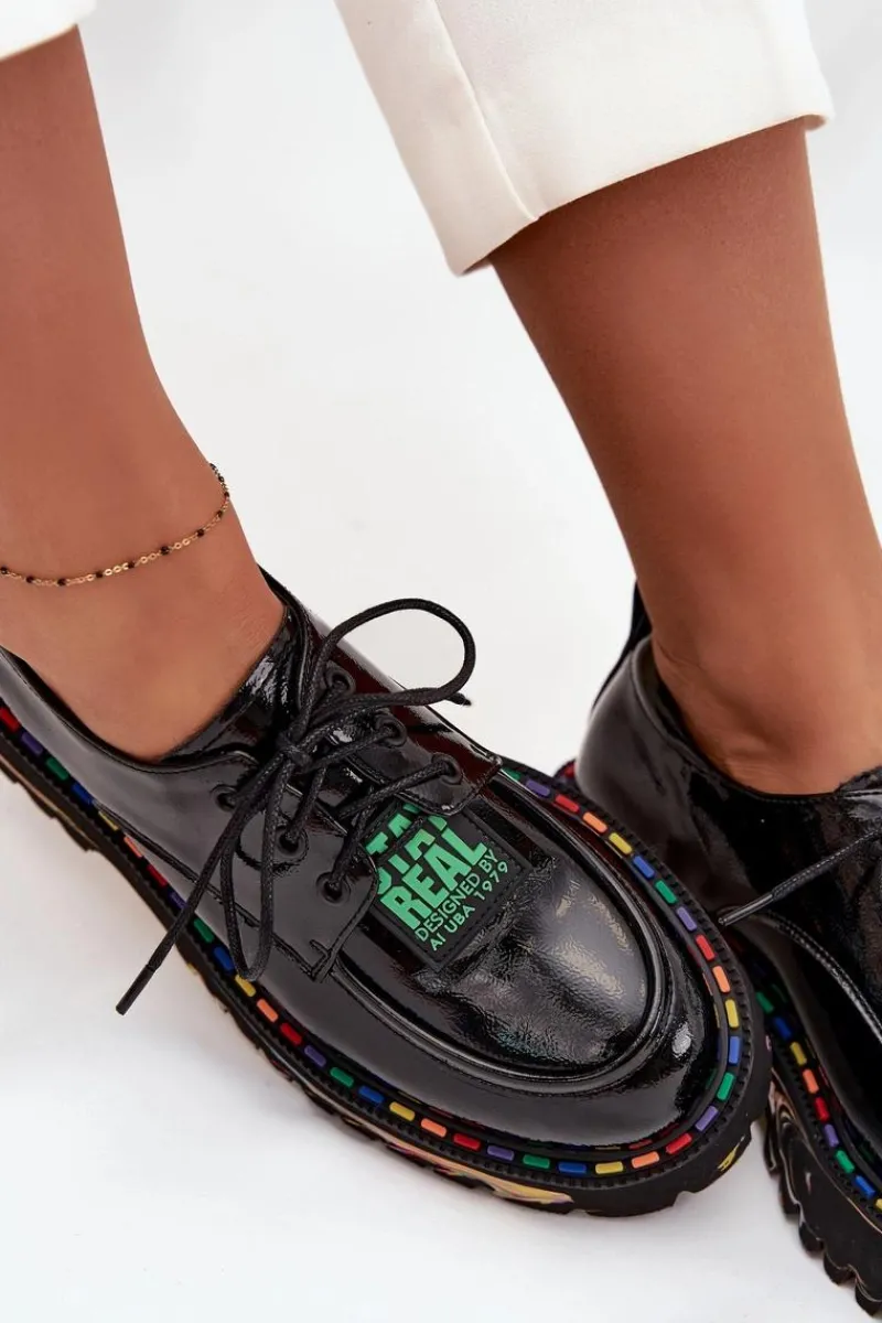 Hot Artiker Lakierowane Skórzane Półbuty Damskie 57C0172 Czarne