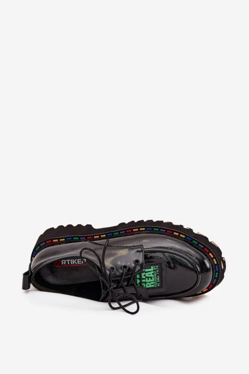 Hot Artiker Lakierowane Skórzane Półbuty Damskie 57C0172 Czarne