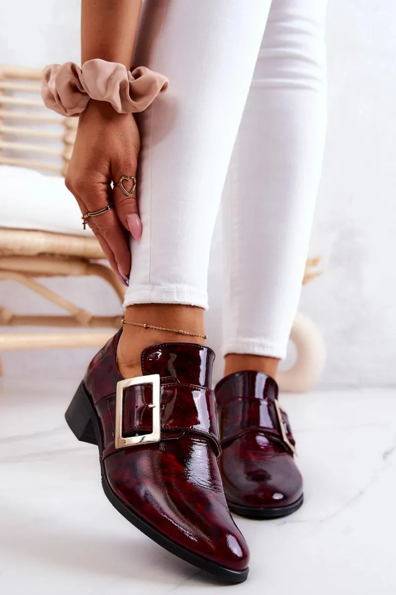 New Boto Lakierowane Skórzane Półbuty Ze Sprzączką Bordowe Taliya