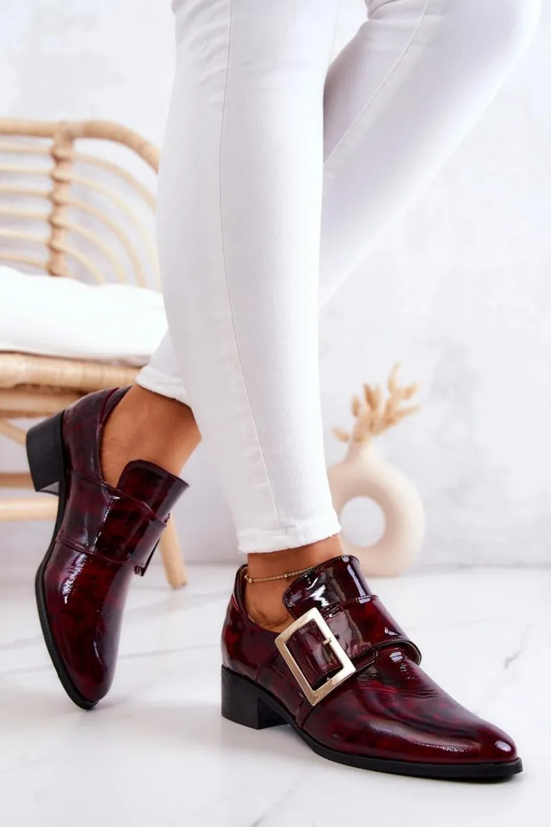 New Boto Lakierowane Skórzane Półbuty Ze Sprzączką Bordowe Taliya