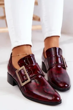 New Boto Lakierowane Skórzane Półbuty Ze Sprzączką Bordowe Taliya