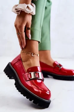 Półbuty Lakierowane>Damskie buty S.Barski Lakierowane Skórzane Półbuty Czerwone Corine