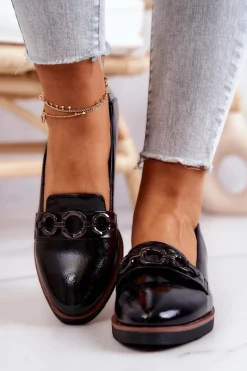 Discount Lakierowane Skórzane Półbuty Na Koturnie Czarne Melodie Damskie Półbuty Lakierowane