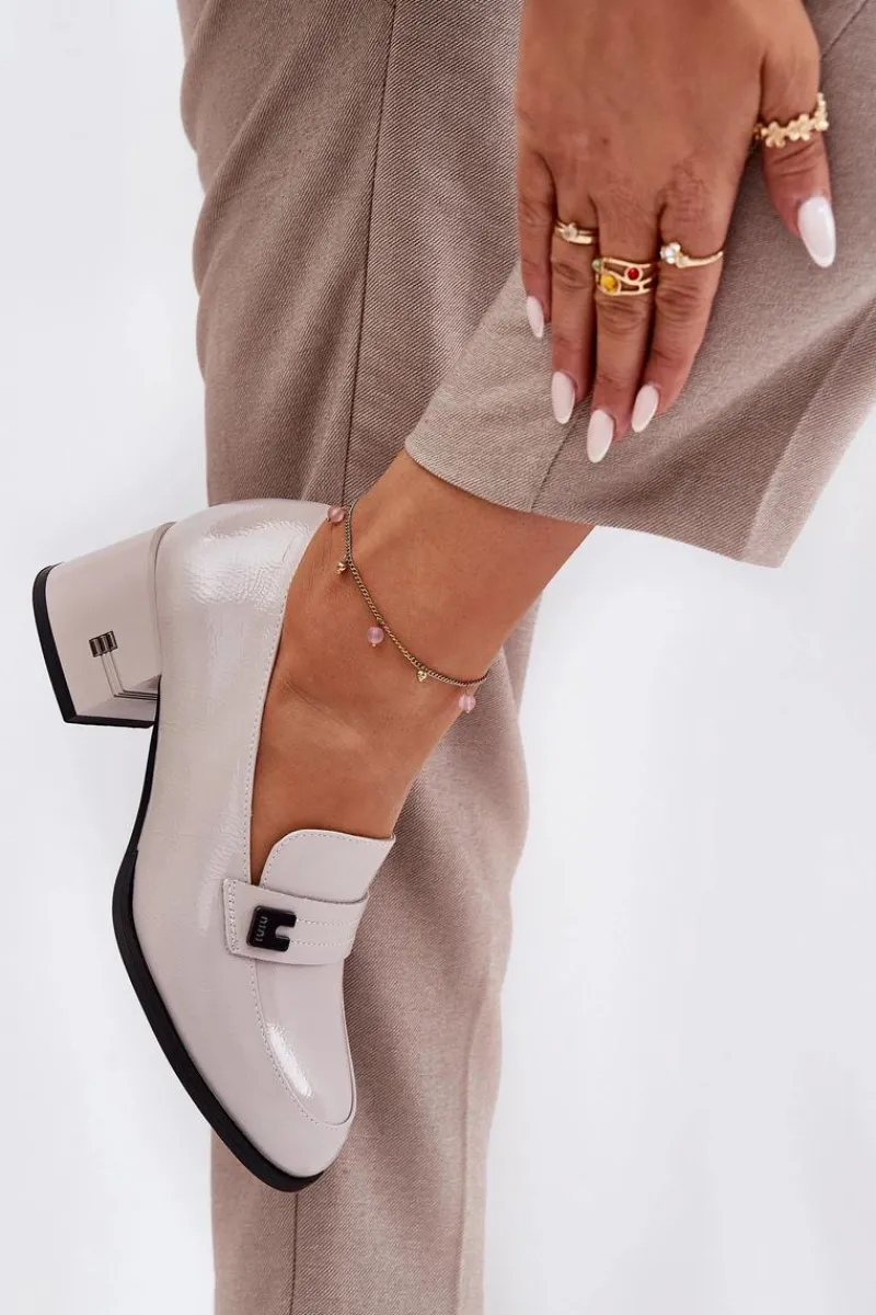 Outlet Buty damskie Vinceza Lakierowane Skórzane Półbuty Damskie Na Obcasie Vinceza 18105 Szare