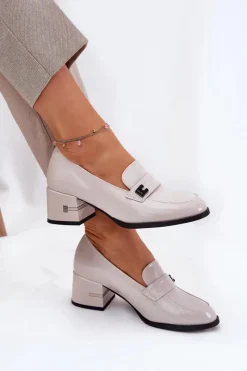 Outlet Buty damskie Vinceza Lakierowane Skórzane Półbuty Damskie Na Obcasie Vinceza 18105 Szare