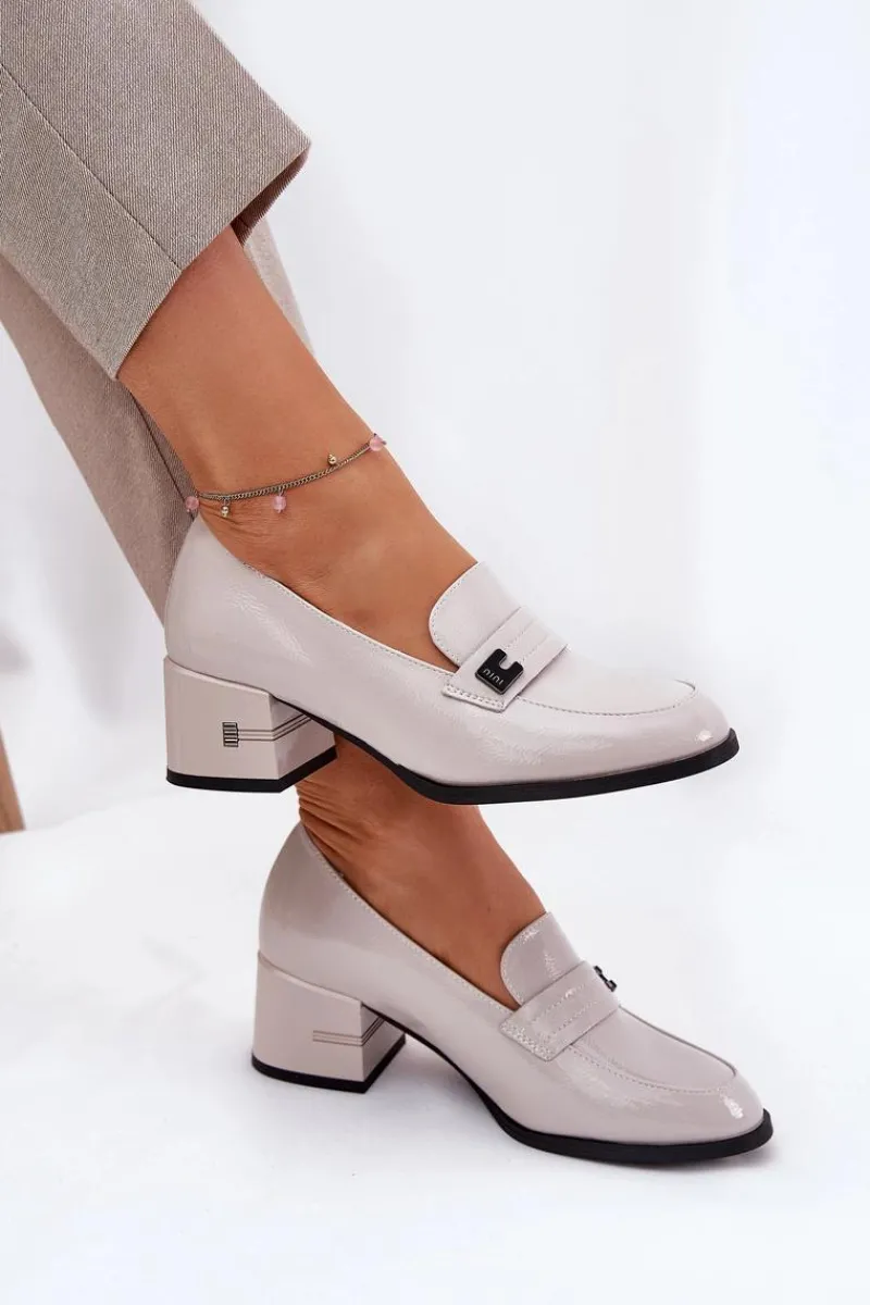 Outlet Buty damskie Vinceza Lakierowane Skórzane Półbuty Damskie Na Obcasie Vinceza 18105 Szare