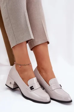 Outlet Buty damskie Vinceza Lakierowane Skórzane Półbuty Damskie Na Obcasie Vinceza 18105 Szare