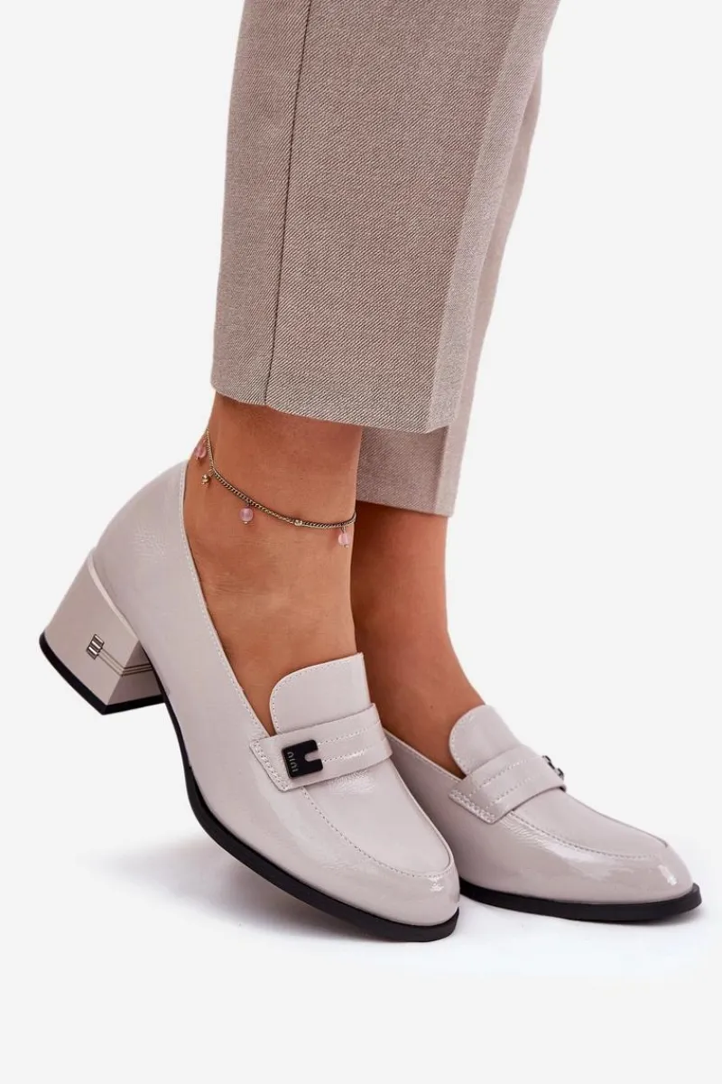 Outlet Buty damskie Vinceza Lakierowane Skórzane Półbuty Damskie Na Obcasie Vinceza 18105 Szare