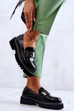 Lakierowane Skórzane Półbuty Czarne Corine Damskie Półbuty Lakierowane