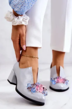 Półbuty Lakierowane|Półbuty Skórzane>Boto Lakierowane Skórzane Półbuty Gładkie Z Ozdobą Szare Delaver