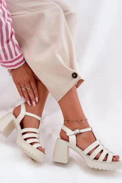 Clearance Buty damskie Vinceza Lakierowane Skórzane Sandały Damskie Na Słupku Vinceza 66621 Jasnobeżowe Beżowy