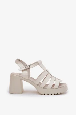 Clearance Buty damskie Vinceza Lakierowane Skórzane Sandały Damskie Na Słupku Vinceza 66621 Jasnobeżowe Beżowy