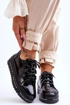 Online Lakierowane Sneakersy Damskie Na Platformie Czarne S.Barski LR592B Damskie Sneakersy Damskie