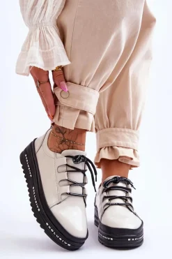 New Damskie buty S.Barski Lakierowane Sneakersy Damskie Na Platformie Beżowe S.Barski LR592B