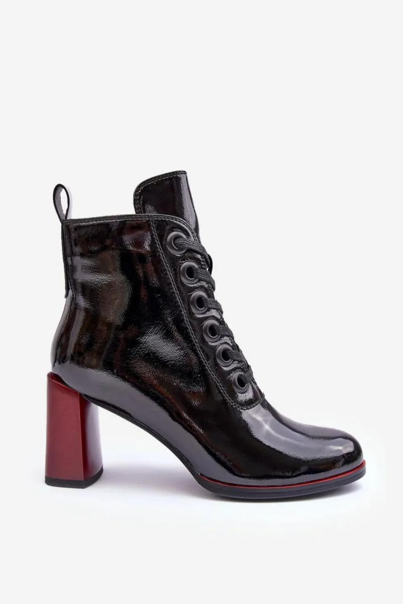 Botki Sznurowane|Botki Na Słupku>Damskie buty S.Barski Lakierowane Sznurowane Botki Na Słupku S.Barski MR870-15 Czarne