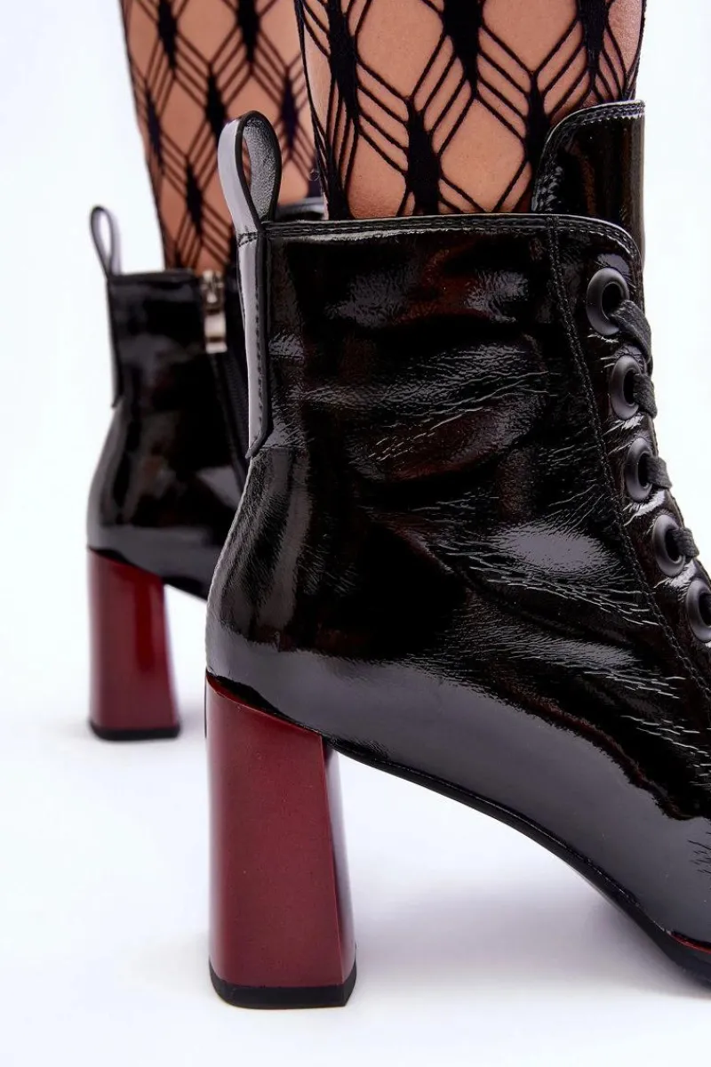 Botki Sznurowane|Botki Na Słupku>Damskie buty S.Barski Lakierowane Sznurowane Botki Na Słupku S.Barski MR870-15 Czarne