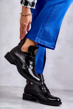 Online Buty damskie Vinceza Lakierowane Sznurowane Botki Z Wycięciami Czarne Fabiana