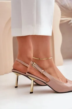 Discount Boto Lakierowane Szpilki Z Odkrytą Piętą Beżowe Filona Beżowy
