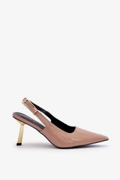 Discount Boto Lakierowane Szpilki Z Odkrytą Piętą Beżowe Filona Beżowy