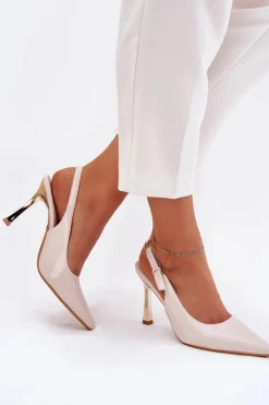 Czółenka Klasyczne>Boto Lakierowane Szpilki Z Odkrytą Piętą I Szpiczastymi Noskami Jasnobeżowe Rivori Beżowy