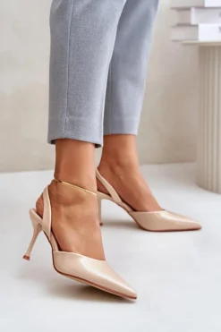 Best Boto Lakierowane Szpilki Z Odkrytą Piętą Beżowe Emmizola