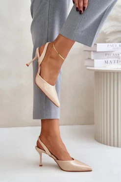 Best Boto Lakierowane Szpilki Z Odkrytą Piętą Beżowe Emmizola