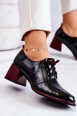 Online Damskie buty S.Barski Lakierowane Wiązane Półbuty Na Słupku Czarno-Czerwone Esmera