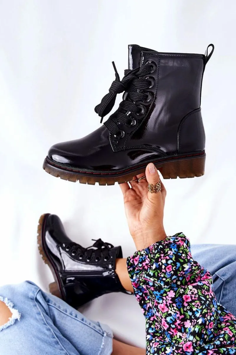 Online Evento Lakierowane Workery Ocieplane Czarne Lomess