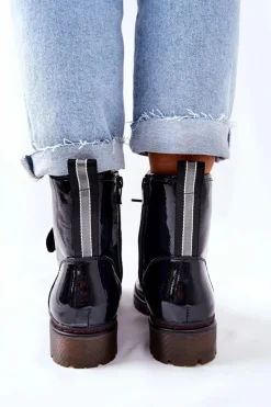 Online Evento Lakierowane Workery Ocieplane Czarne Lomess