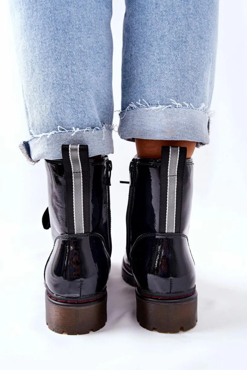 Online Evento Lakierowane Workery Ocieplane Czarne Lomess