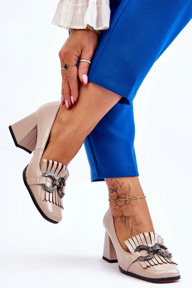 Czółenka Na Słupku|Czółenka Klasyczne>Damskie buty S.Barski Lakierowane Wygodne Czółenka Beżowe Mercy