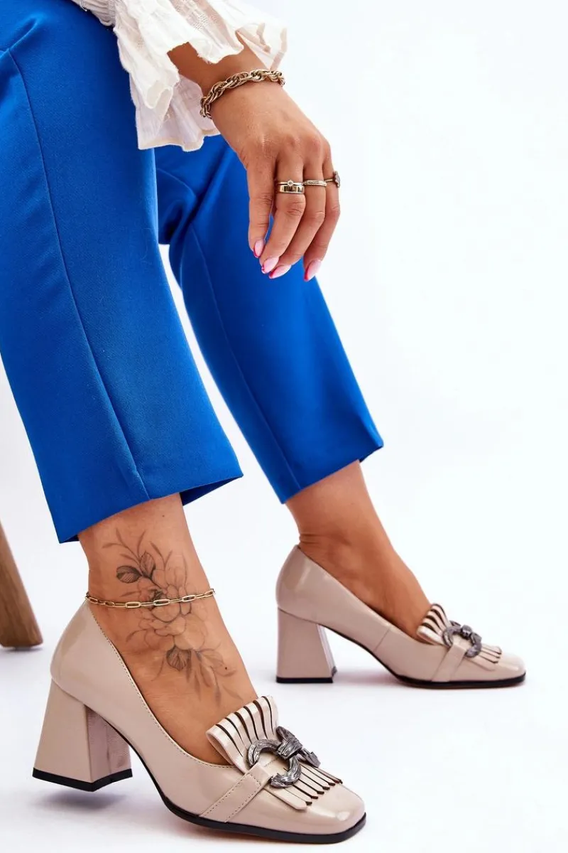 Czółenka Na Słupku|Czółenka Klasyczne>Damskie buty S.Barski Lakierowane Wygodne Czółenka Beżowe Mercy