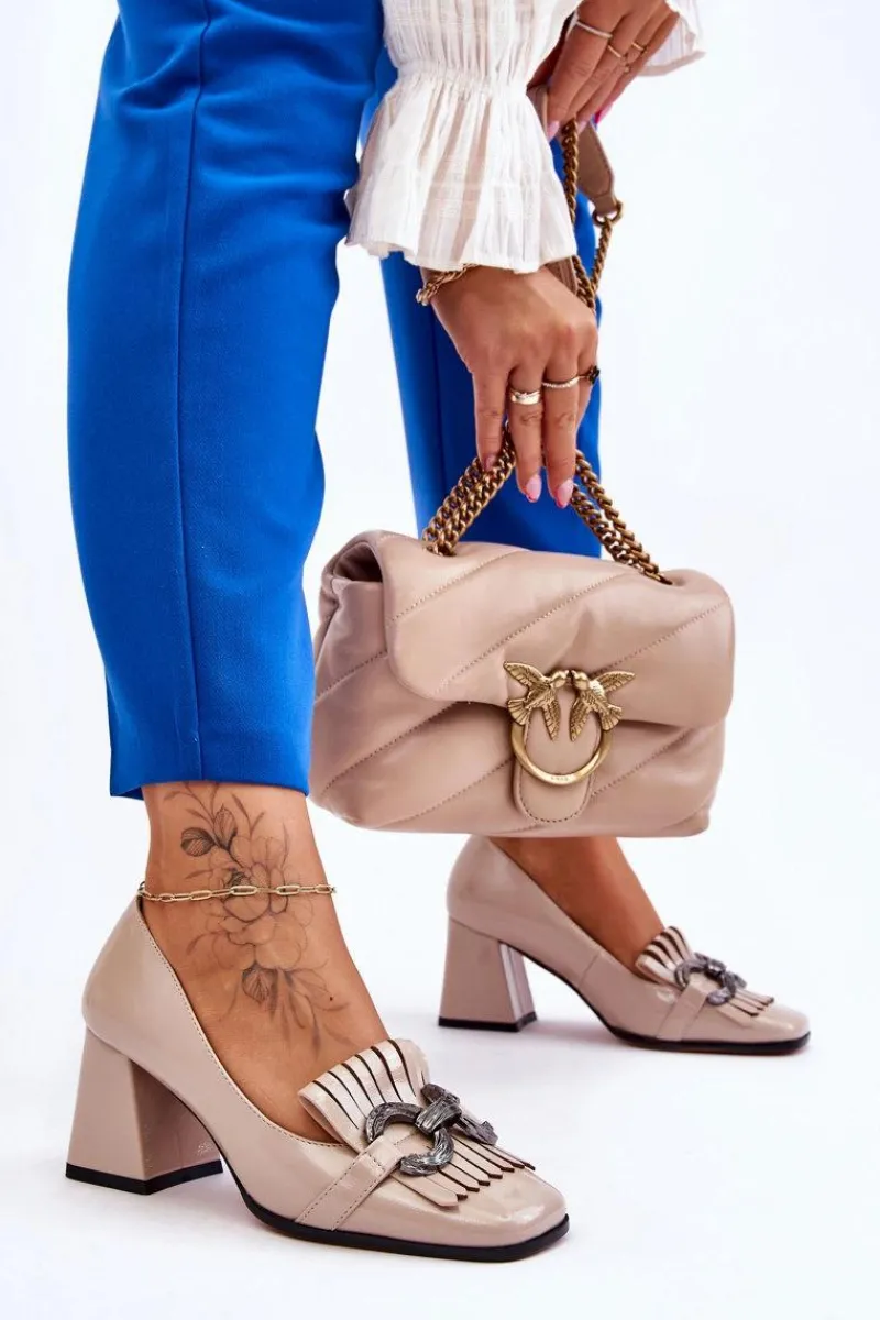 Czółenka Na Słupku|Czółenka Klasyczne>Damskie buty S.Barski Lakierowane Wygodne Czółenka Beżowe Mercy