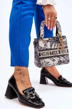 Online Damskie buty S.Barski Lakierowane Wygodne Czółenka Czarne Mercy Czarny