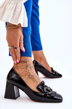 Online Damskie buty S.Barski Lakierowane Wygodne Czółenka Czarne Mercy Czarny