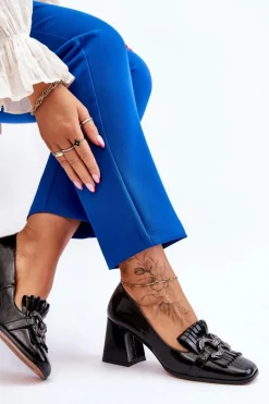 Online Damskie buty S.Barski Lakierowane Wygodne Czółenka Czarne Mercy Czarny