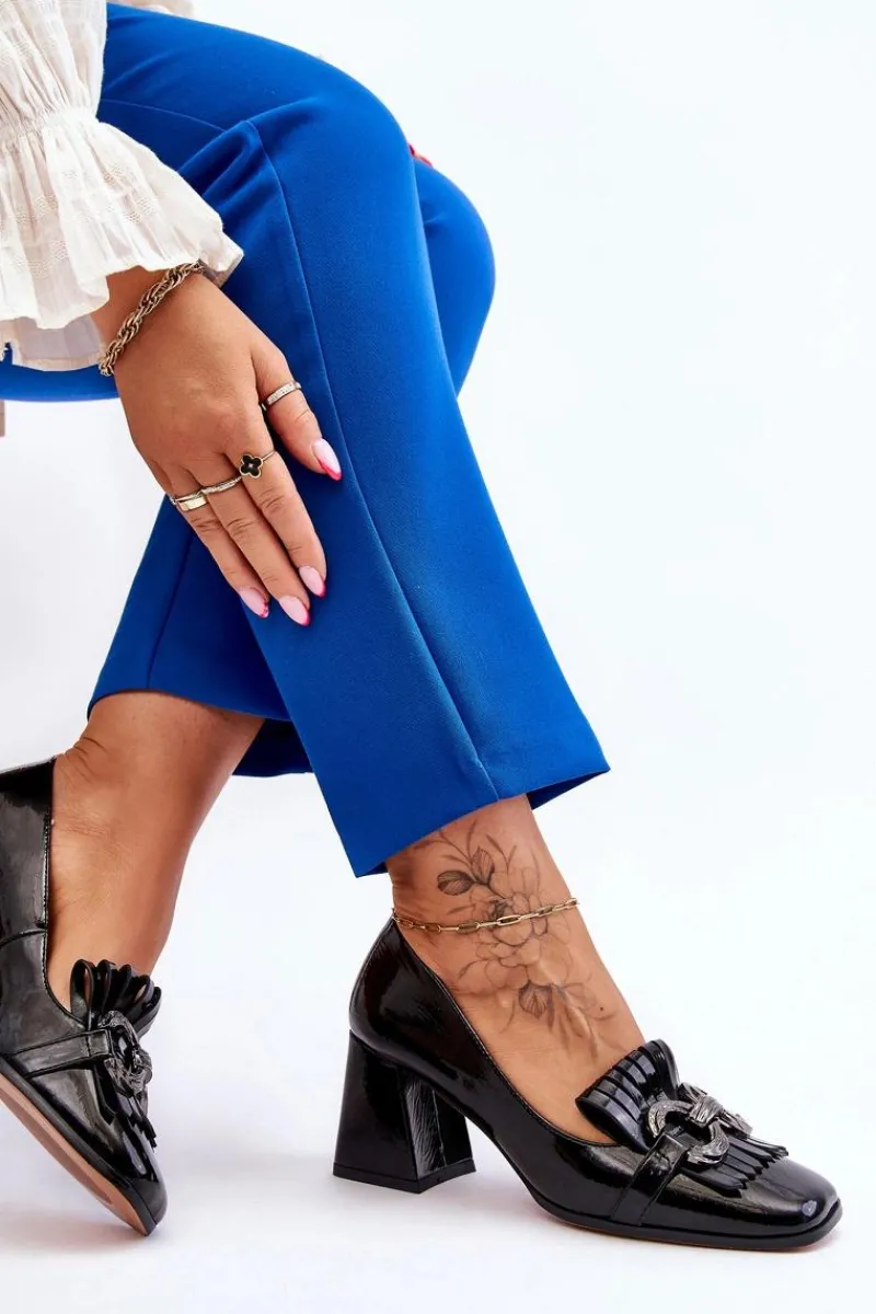 Online Damskie buty S.Barski Lakierowane Wygodne Czółenka Czarne Mercy Czarny