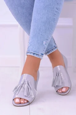 Online 1701 Skórzane Szare Baleriny Peep Toe Lendo Damskie Baleriny Skórzane|Baleriny Klasyczne