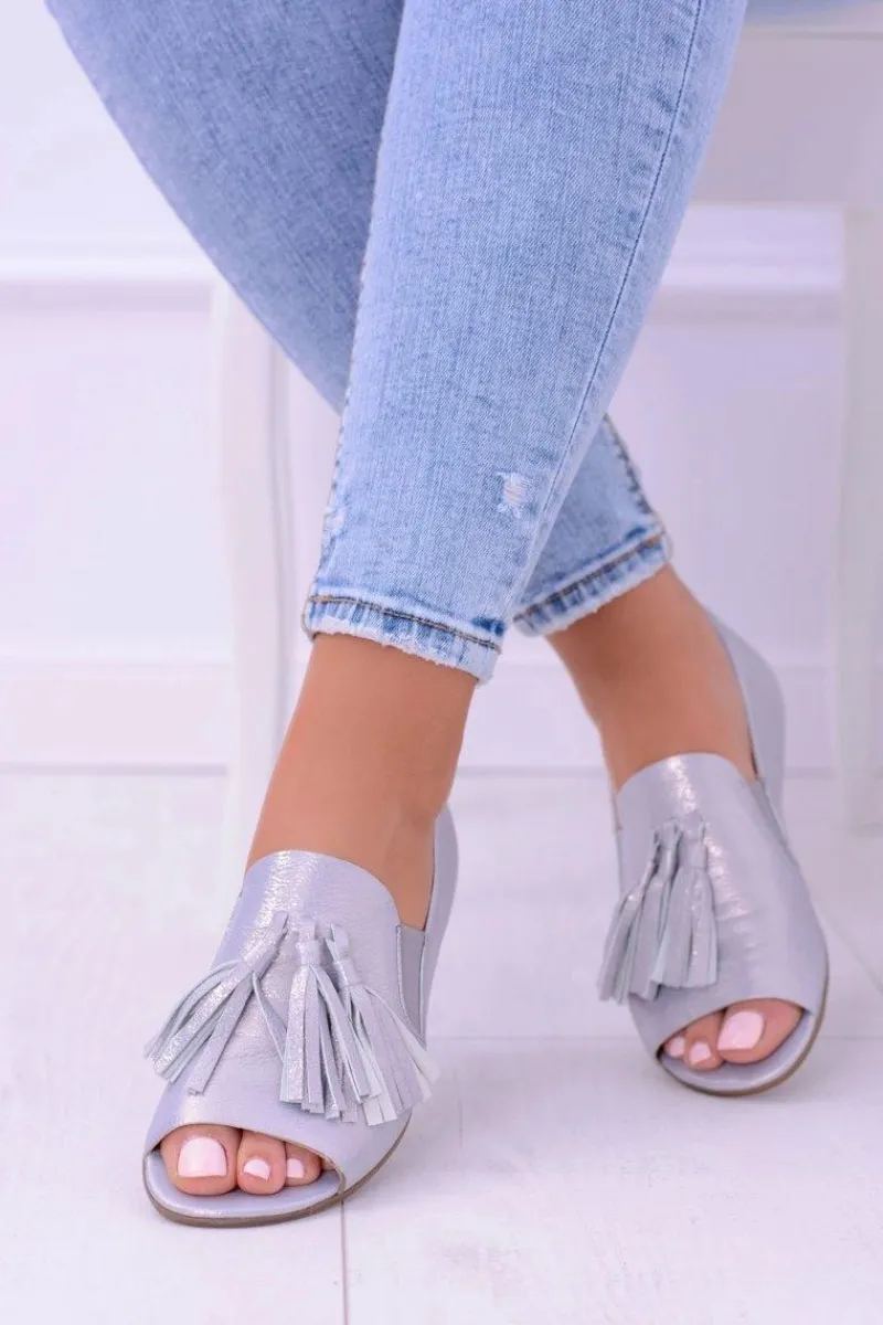 Online 1701 Skórzane Szare Baleriny Peep Toe Lendo Damskie Baleriny Skórzane|Baleriny Klasyczne