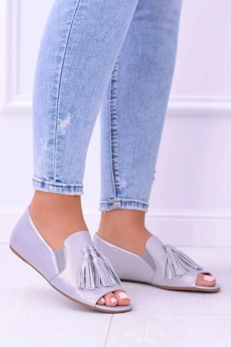 Online 1701 Skórzane Szare Baleriny Peep Toe Lendo Damskie Baleriny Skórzane|Baleriny Klasyczne