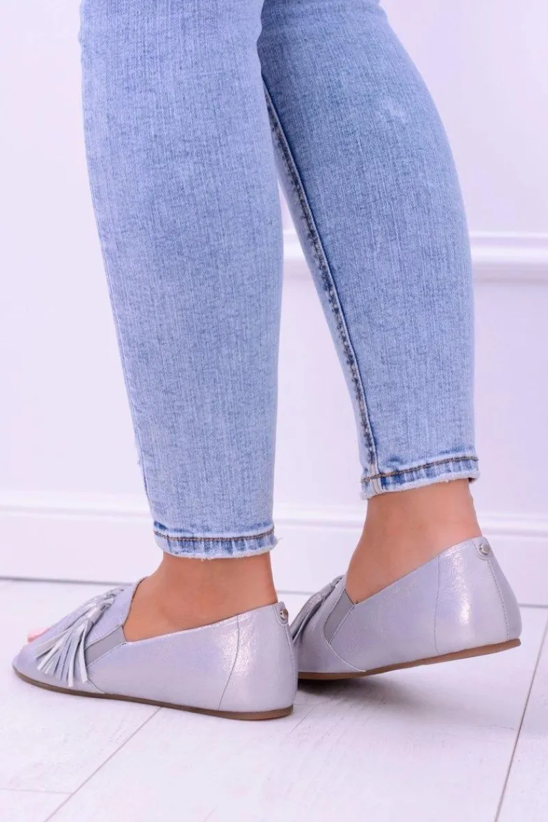 Online 1701 Skórzane Szare Baleriny Peep Toe Lendo Damskie Baleriny Skórzane|Baleriny Klasyczne