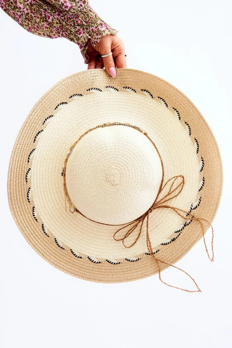 Outlet Lekki Damski Kapelusz Ze Zdobieniami Beżowy Okrycia Głowy