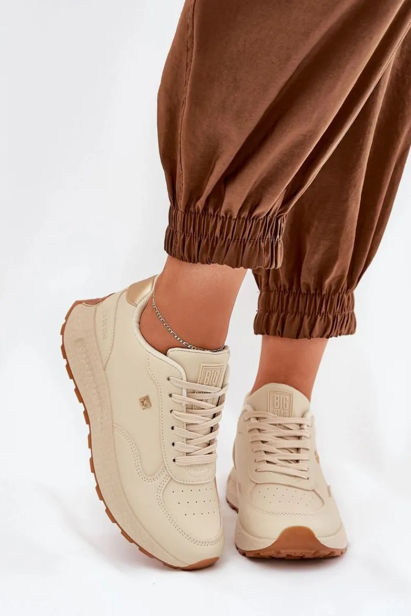 Buty Sportowe Big Star|Sneakersy Damskie>Big Star Shoes Lekkie Buty Sportowe Damskie Big Star RR274630 HI-POLY SYSTEM Beżowe Beżowy