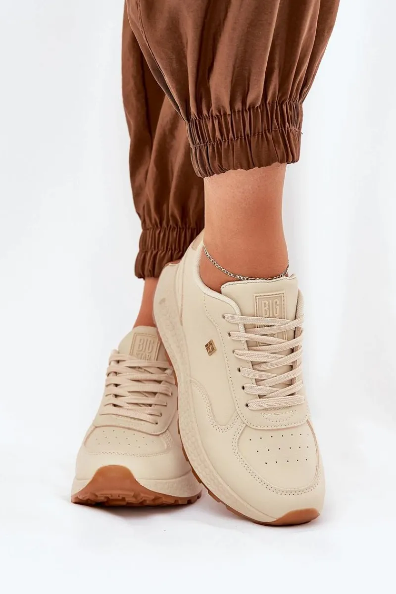 Buty Sportowe Big Star|Sneakersy Damskie>Big Star Shoes Lekkie Buty Sportowe Damskie Big Star RR274630 HI-POLY SYSTEM Beżowe Beżowy