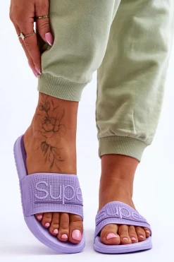 Hot Lekkie Damskie Klapki Z Napisem Fioletowe Merry Damskie Klapki Sportowe