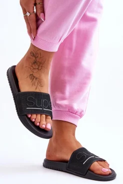 Online Lekkie Damskie Klapki Z Napisem Czarne Merry Damskie Klapki Sportowe